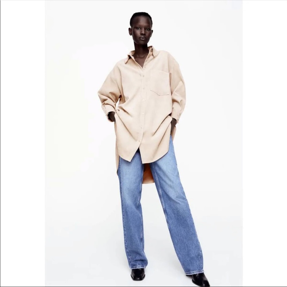 ZARA OVERSIZED FINE WALE CORDUROY SHIRT TOP SMALL